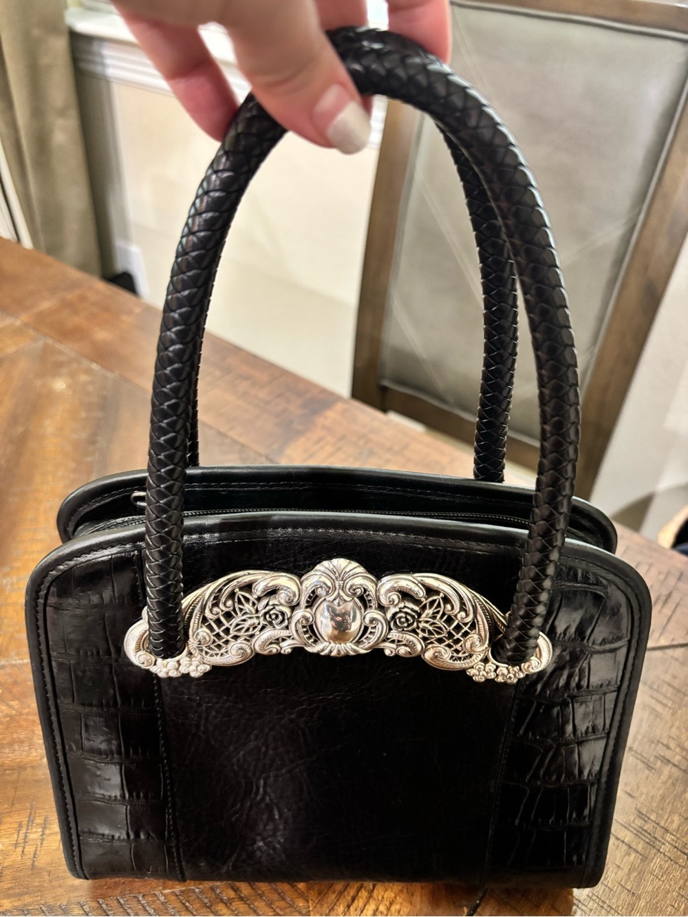 Brighton Black Women's Top-Handle Bag with Ornate Silver Accent